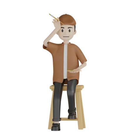 Tired Painter  3D Illustration