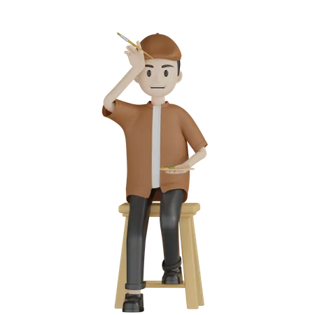 Painter Artist Character 3D Illustration