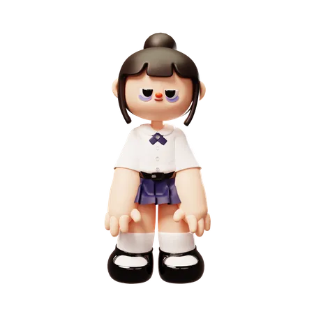 Student Back To School 3 D Cute Cartoon Girl Character Wearing Student Uniform Education Content 3D Illustration