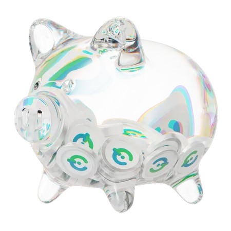 Tko Clear Glass Piggy Bank With Decreasing Piles Of Crypto Coins  3D Icon