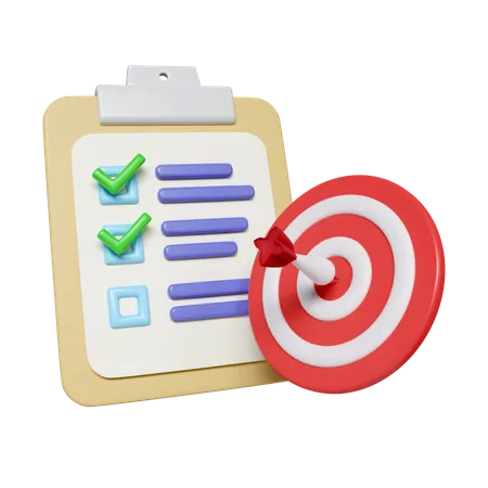 3 D Checklist With Target Bullseye And Arrow In Aim Check List On Clipboard With Tick Marks Icon Isolated On White Background 3 D Rendering Illustration Clipping Path 3D Icon