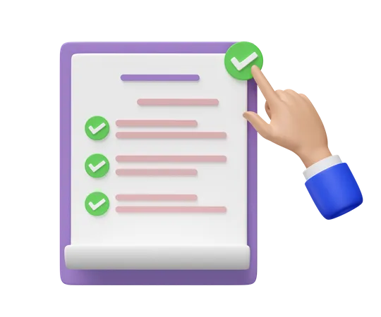 3 D Purple Clipboard White Checklist Paper Icon With Hand Pointing Checkmark Isolated Project Plan Business Strategy Quality Control Concept 3D Icon