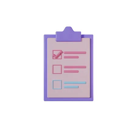 Checklist Document On Clipboard 3 D Illustration 3D Icon