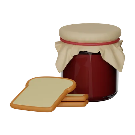 Toast mit einem Glas Marmelade  3D Icon