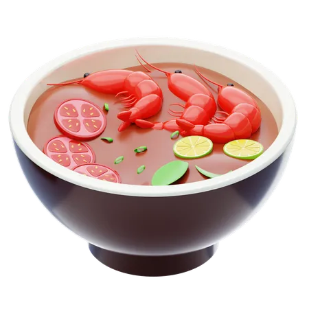 Tom Yum Goong 3 D Icon Thai Cuisine Sour And Spicy Soup With River Shrimp 3D Icon