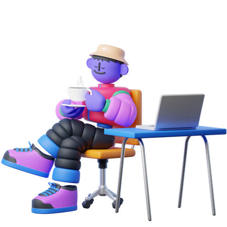 Tomando cafe mientras trabaja  3D Icon