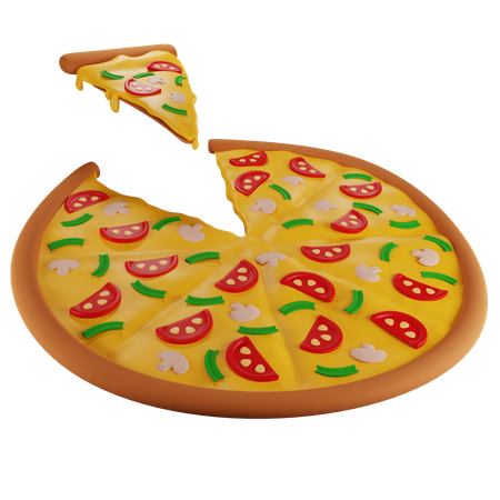 Tome una porción de pizza con champiñones  3D Illustration