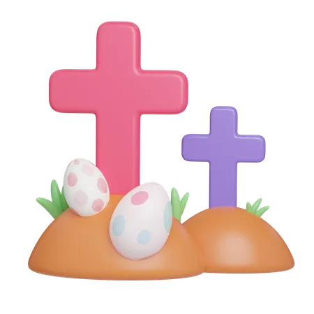 Easter Eggs With Crosses On Hill Easter Egg Icons 3 D Illustration Easter Festive 3D Icon