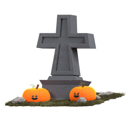 Tombstone with pumpkin  3D Icon