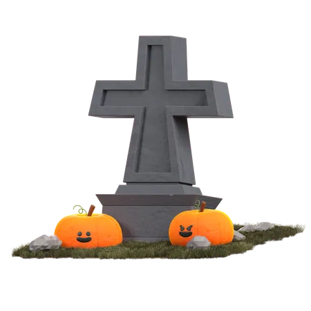 Tombstone with pumpkin  3D Icon