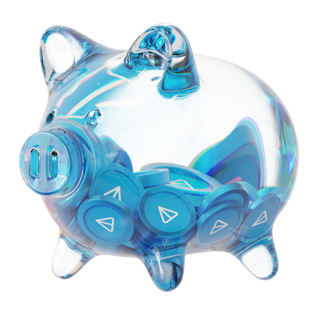 Ton Clear Glass Piggy Bank With Decreasing Piles Of Crypto Coins  3D Icon