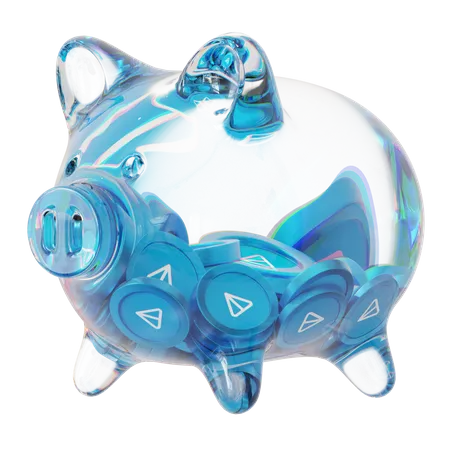 Ton Clear Glass Piggy Bank With Decreasing Piles Of Crypto Coins  3D Icon