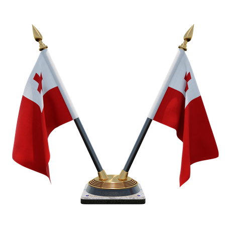 Tonga-Doppel-Tischflaggenständer  3D Flag