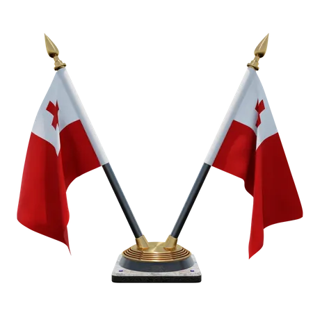 Tonga-Doppel-Tischflaggenständer  3D Flag