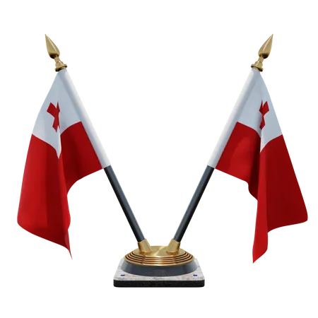Tonga Double Desk Flag Stand  3D Flag