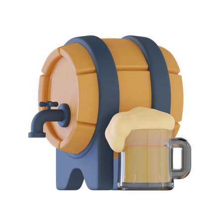 Baril de bière et verre  3D Icon