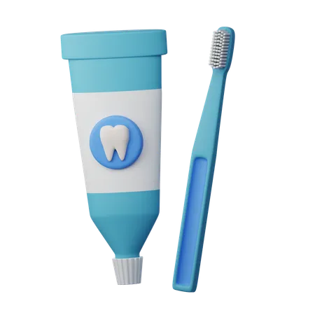 Tooth Brush And Tooth Paste  3D Icon