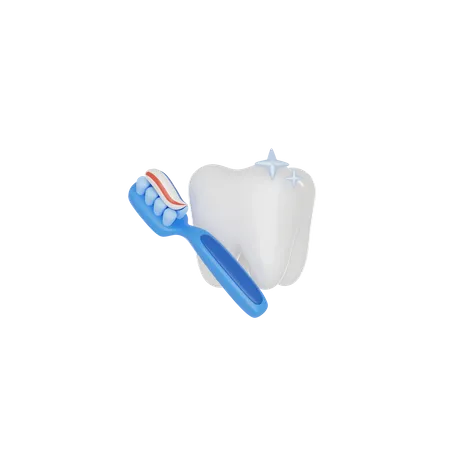 Tooth With Toothbrush And Toothpaste 3 D Render Icon 3D Icon