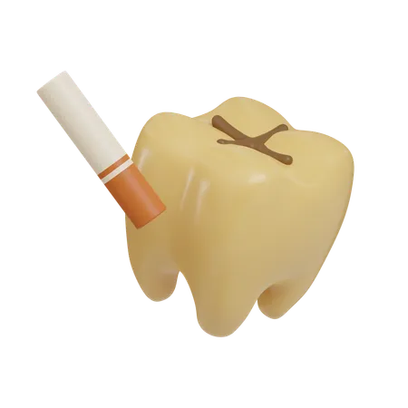 Tooth With Cigarette Concept Of Dental Health 3 D Icon Narcotics Illustration 3D Icon