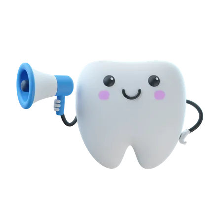 Tooth Holding Megaphone  3D Illustration