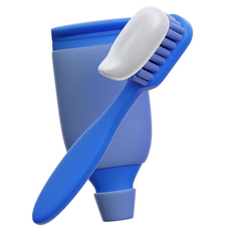 Toothbrush And Toothpasta  3D Icon