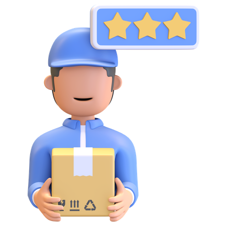 Top rated Delivery man holding package  3D Icon