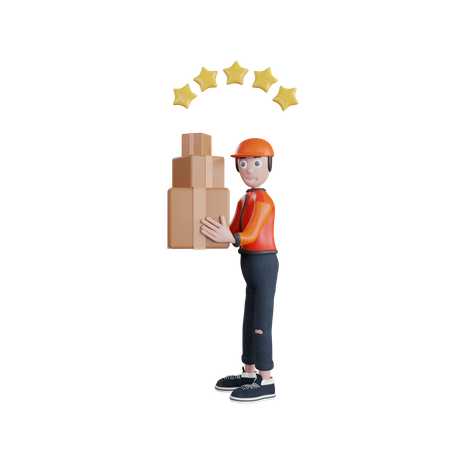 Top rated Delivery man holding package  3D Illustration