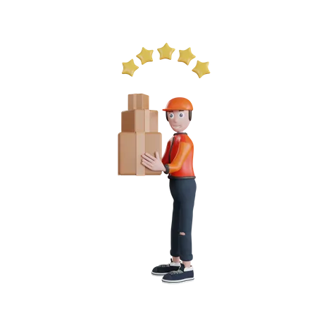 Top rated Delivery man holding package  3D Illustration