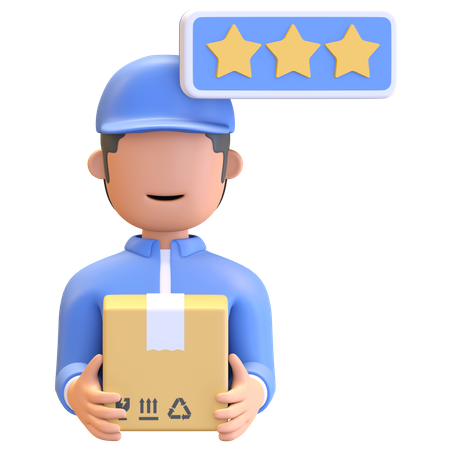 Top rated Delivery man holding package  3D Illustration