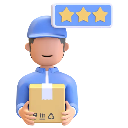 Top rated Delivery man holding package  3D Illustration