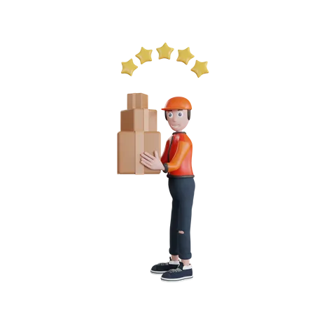 3 D Delivery Man Character With Box Illustration 3D Illustration