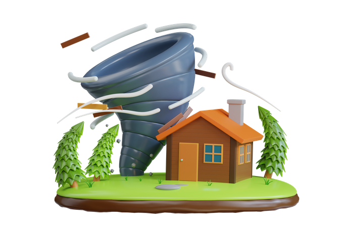 Tornado destrói casa  3D Illustration