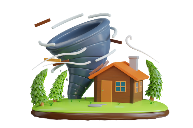 Tornado destroys house  3D Illustration