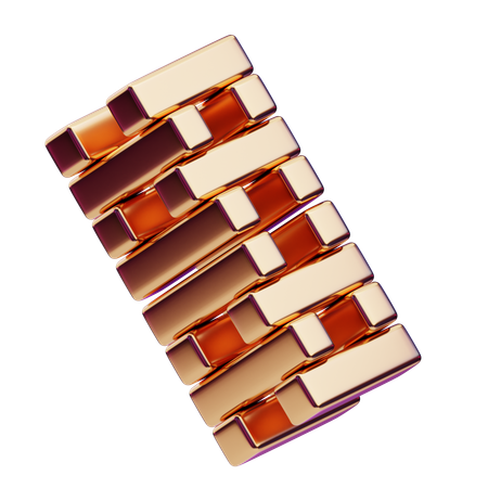 Torre de ladrillos dorados abstracta cromática  3D Icon