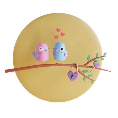 Pájaros del amor celebrando san valentín  3D Illustration