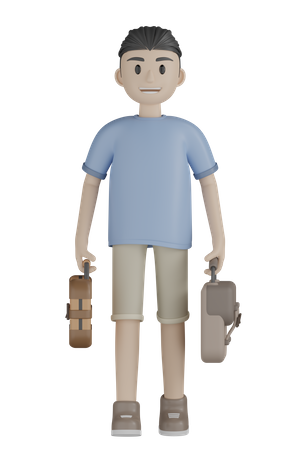 Tourist Holding Bags  3D Illustration