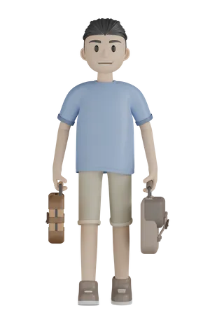 Tourist Holding Bags  3D Illustration