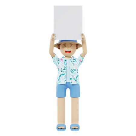 Tourist Holding Poster  3D Illustration