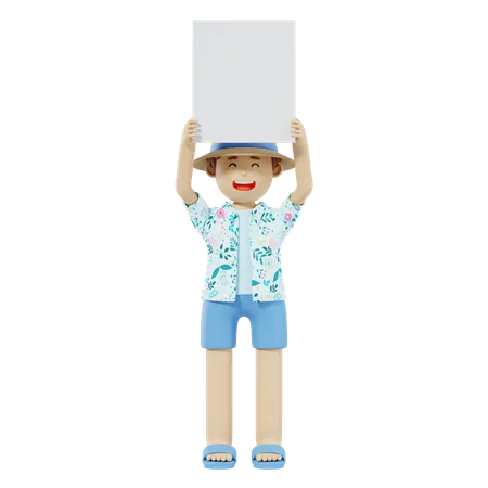 Tourist Holding Poster  3D Illustration