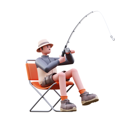 Tourist Man Doing Fishing  3D Illustration