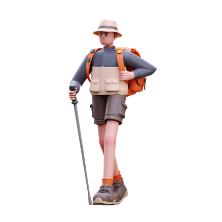 Tourist Man Hiking  3D Illustration