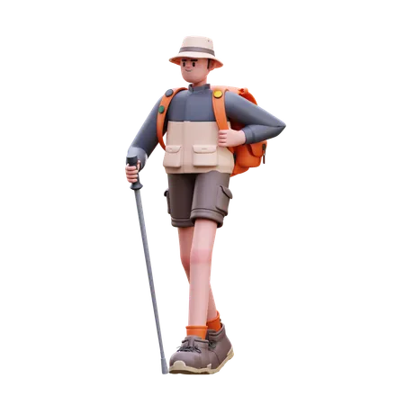 Tourist Man Hiking  3D Illustration