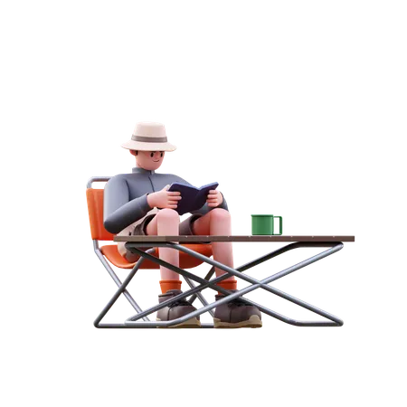 Tourist Man Reading Book  3D Illustration