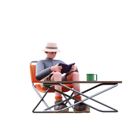 Tourist Man Reading Book  3D Illustration