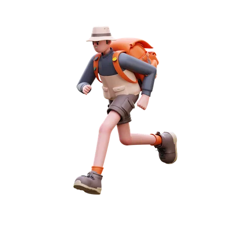 Tourist Man Running  3D Illustration