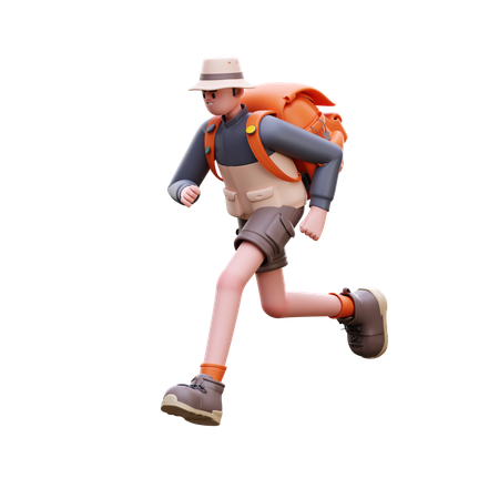 Tourist Man Running  3D Illustration