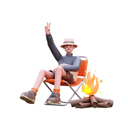 Tourist Man Sitting  3D Illustration