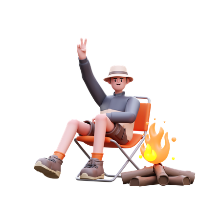 Tourist Man Sitting  3D Illustration