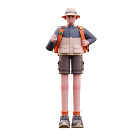 Tourist Man Standing With Backpack  3D Illustration