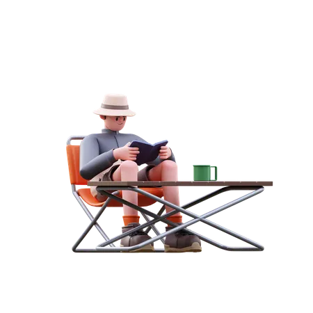 Tourist, Mann, Lesen, Buch  3D Illustration